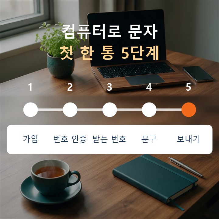 컴퓨터로 문자 보내기 5단계 : 가입, 발신번호, 받는 번호, 문구, 보내기